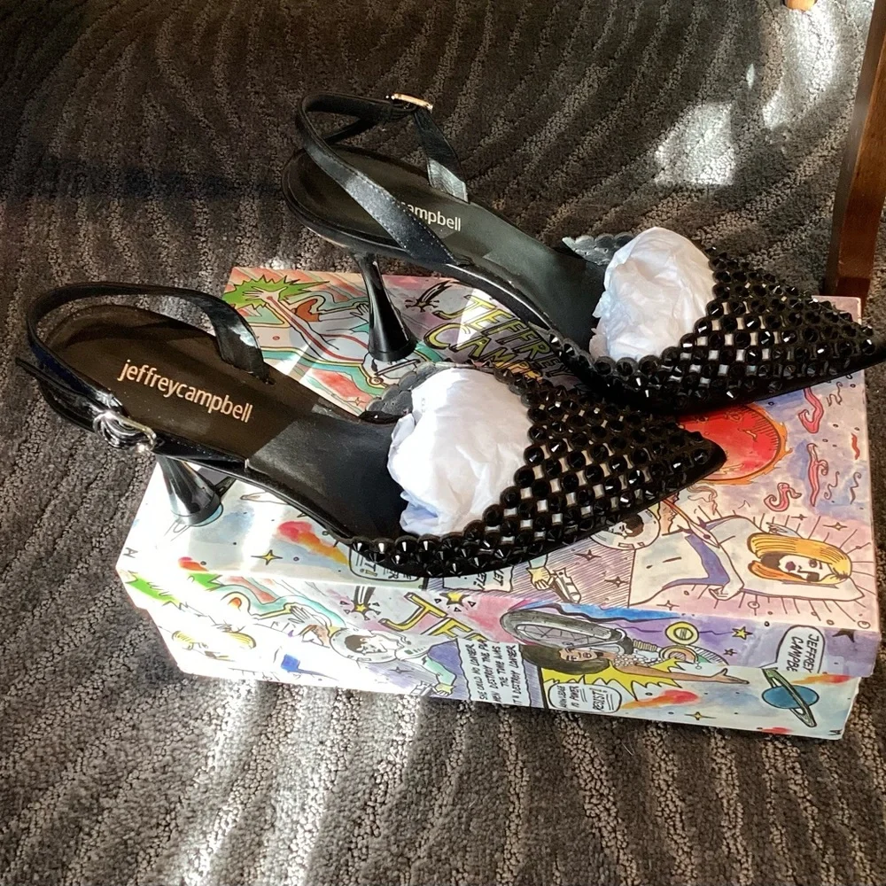 Jeffrey Campbell Shiner Slingback Rhinestone pointed toe pump size 9 Worn 1x - Picture 10 of 15